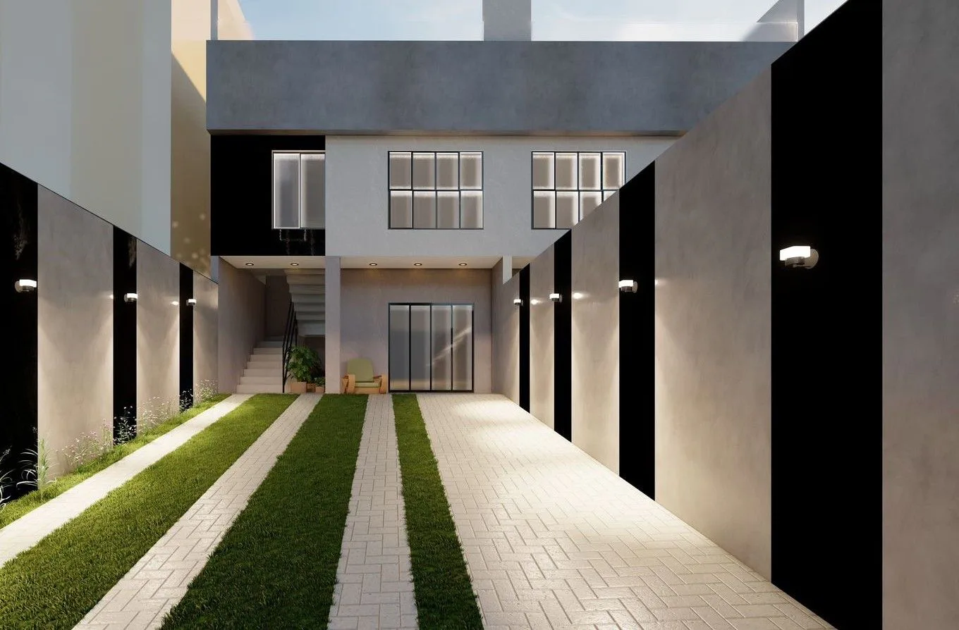 Casa geminada 86m², 3 quartos sendo 1 suíte e 1 banho social, acabamento em porcelanato.